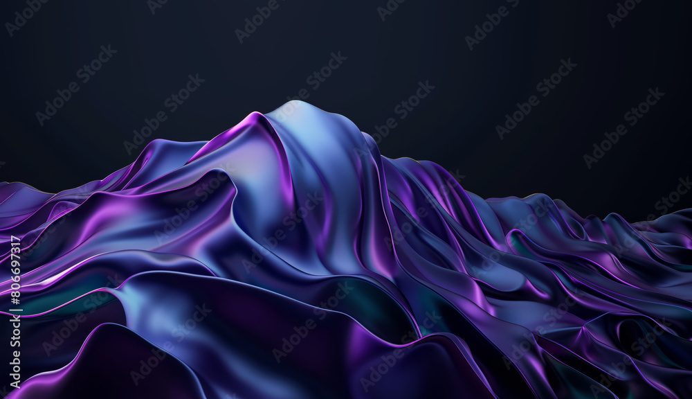 Poster purple and blue glossy wallpaper with abstract shapes. glowing wavy texture. background with curvy o