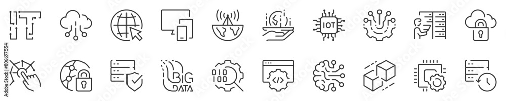 Wall mural line icons about information technoligies. contains such icons as cloud computing, internet, digital