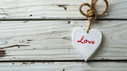 heart sign valentines day with rope knot isolated on white background. white heart tag