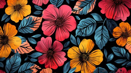 colorful flowers and leaves set illustration poster background