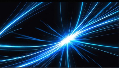 blue neon rays zoom motion effect on plain black background from Generative AI