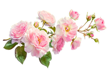 Beautiful bouquet of pink and white Hybrid tea roses on a white background