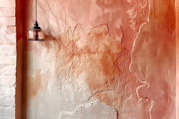 Peach Fuzz Dreamscape: A minimalist artwork featuring a textured plaster wall bathed in soft light....