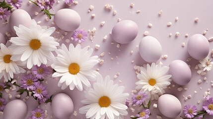 easter eggs with flowers and grass