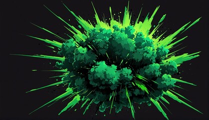 green explosion impact effect on plain black background from Generative AI