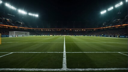 Fototapeta premium soccer field with a goal Game Day Excitement Football Stadium Lights 
