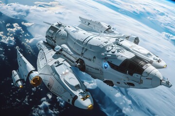 Render a fleet of spacecraft designed for human migration, showcasing the technology that sustains life during long interstellar journeys