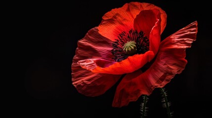 Red poppies symbolizing Remembrance Day on black backdrop, Ai Generated