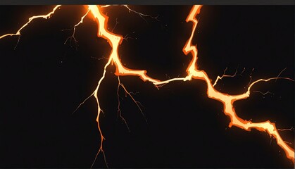 orange lightning impact effect on plain black background from Generative AI