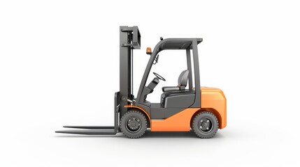 Fototapeta premium Isolated forklift for warehouse operations on white background, electric loader for efficient goods handling. Ai Generated