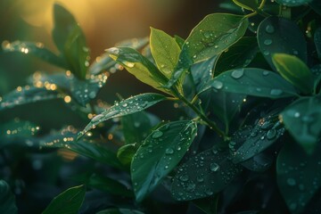 The essence of serenity  morning dew on leaves