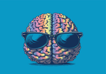 Colorful brain with sunglasses vector character