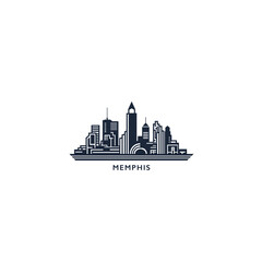 Memphis, USA United States of America, city skyline logo. Panorama vector flat US Tennessee state icon, abstract shapes of landmarks, skyscraper, panorama, buildings. Thin line style