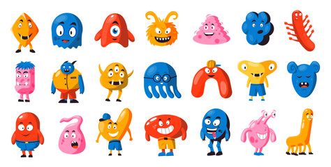 Funny monster shapes collection for kids toys. Vector of colorful mascot monster, expression baby halloween, cheerful mutant shape illustration
