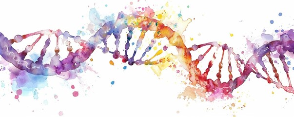 Colorful watercolor illustration of DNA double helix
