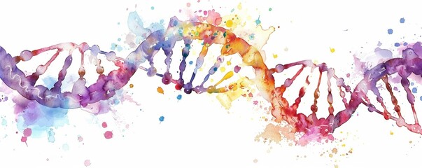 Naklejka premium Colorful watercolor illustration of DNA double helix 