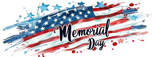 USA Memorial day background. Abstract grunge brushed flag of United States of America with calligraphy text.