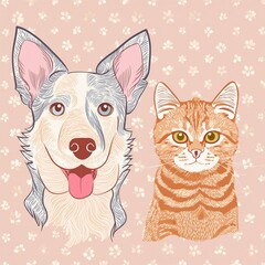 Transparent PNG available
Portrait of Happy dog and cat that looking at the camera together isolated on transparent background, friendship between dog and cat, amazing friendliness of the pets.