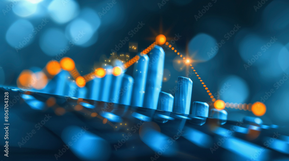 Poster digital representation of a financial graph superimposed on a keyboard, symbolizing online data anal