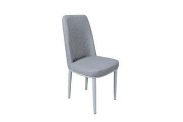 a grey chair with white legs