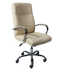 a beige office chair with chrome legs