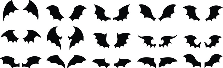 dark wing set silhouette evil devil in the shadows Scary bat wings on Halloween night. Bat logo animal and vector, wings, halloween, vampire, gothic design bat icon isolated on transparent background. © Rabia