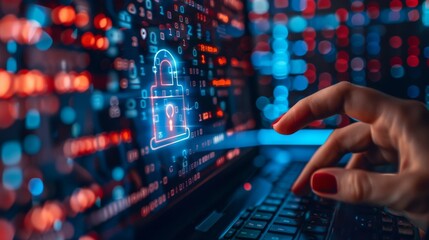 Fototapeta premium Enhance data protection and online safety with VPN access, SSL encryption, secure firewall configurations, and network security measures.