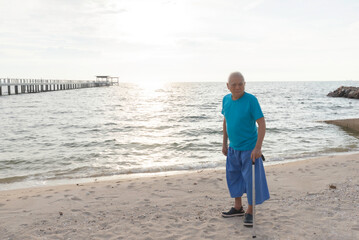 walking chill and relax time after on the beach happy in retirement.  People tourism elderly family...