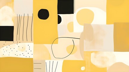 Abstract Composition of Shapes and Textures in light yellow Tones. Contemporary Design