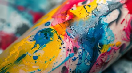 Dynamic close-up of a watercolor tattoo with bold color splashes and abstract elements, creating a striking visual, isolated background