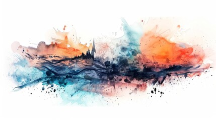 Fototapeta premium Detailed watercolor tattoo, emulating brushstrokes and splashes in a landscape design, vibrant and meaningful, perfect for personal expression, isolated