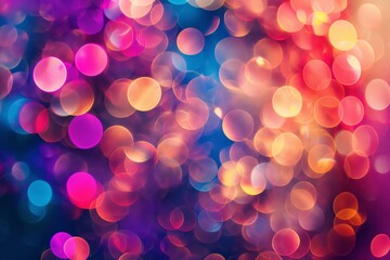Colorful and vibrant abstract bokeh lights background with festive and bright decoration for celebration wallpaper and artistic photography design