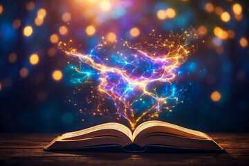 Open old Book With magic Glowing light
