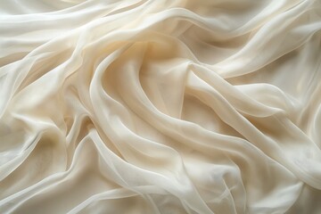 Fototapeta premium Close-up photo of a luxurious cream-colored fabric with a textured, wavy pattern