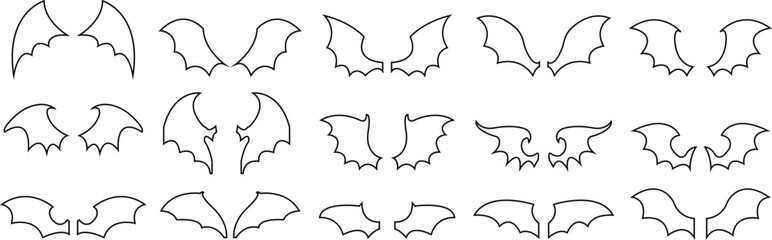 dark wing set silhouette evil devil in the shadows Scary bat wings on Halloween night. Bat logo animal and vector, wings, halloween, vampire, gothic design bat icon isolated on transparent background.