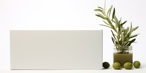 Olive tall product box copy space is isolated against a white background for ad advertising sale alert or news blank copyspace for design text photo website 