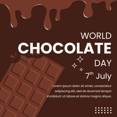 World Chocolate Day or International Chocolate Day with melted chocolate drips vector illustration