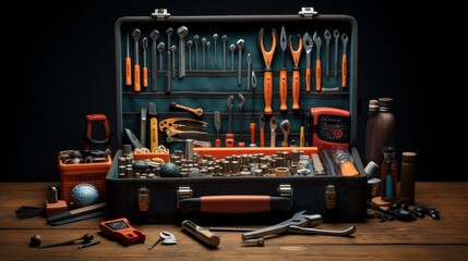 A toolbox brimming with assorted tools of different shapes, sizes, and colors, ready for any task at hand