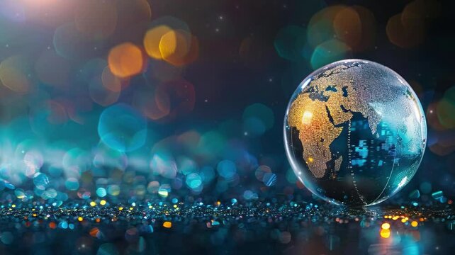 Crystal globe with sustainable development and ESG icon for environment social, governance, and business cooperation for World sustainable environment social governance concept. Earth Day