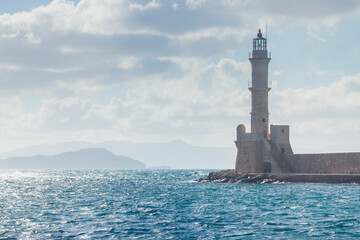 Greece, Crete, Chania, Lighthouse in the Venetian Harbour