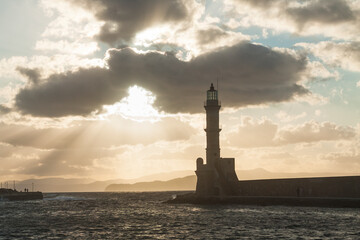 Greece, Crete, Chania, Lighthouse in the Venetian Harbour