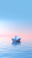 A simple paper boat floats on the water