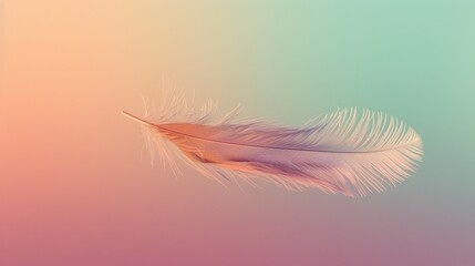 Colored bird feather gracefully floats in mid-air against gradient backdrop. Serene beauty captured. Ai Generated