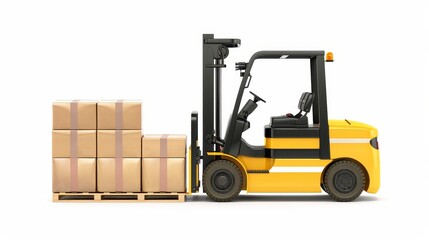 Isolated forklift for warehouse operations on white background, electric loader for efficient goods handling. Ai Generated