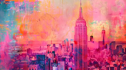 pink building city illustration poster background