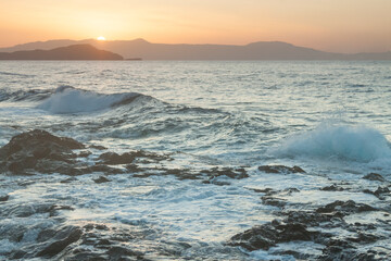 Greece, Crete, Sunset seen from  Chania