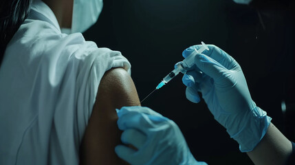 In illustration modern medicine, the doctor makes an injection into the patient's arm, syringe in the doctor's hand