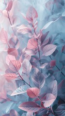 Painting of pink leaves contrasting against a deep blue background
