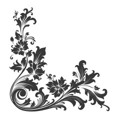 Silhouette Baroque ornament for corner with filigree floral element black color only