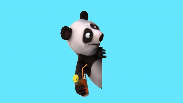 Fun 3D cartoon panda with a cocktail (with alpha channel included)